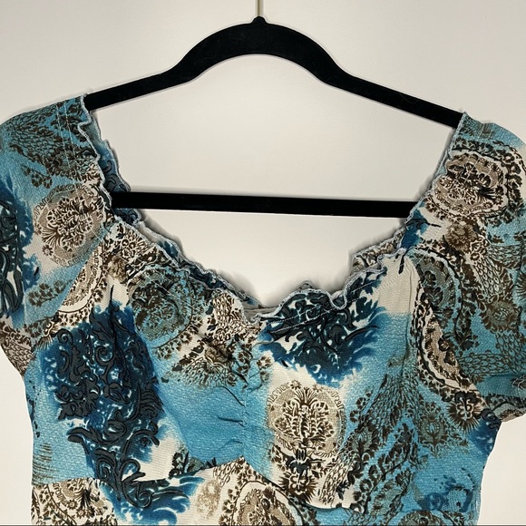 Blue Paisley Print Smocked Top - Picture 2 of 3